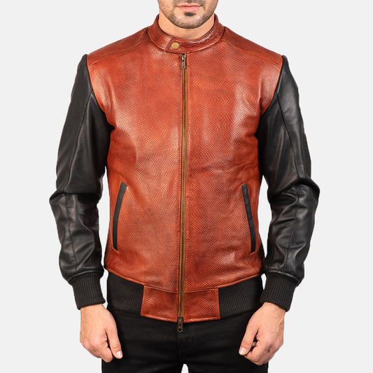 Avan Black &amp; Maroon Leather Bomber Jacket