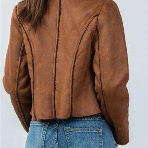 Aviator Bomber Shearling Suede Leather Jacket For Women