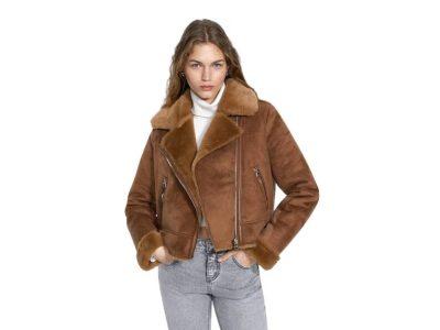 Aviator Bomber Shearling Suede Leather Jacket For Women