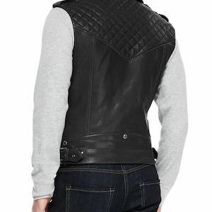 Black Cafe Racer Quilted Leather Vest for Men