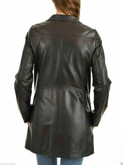 Black Real Sheepskin Leather Trench Coat for Women