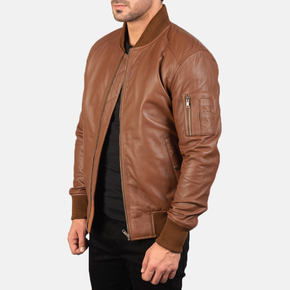 Bomia Ma-1 Brown Leather Bomber Jacket