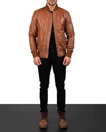 Bomia Ma-1 Brown Leather Bomber Jacket