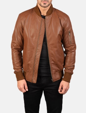 Bomia Ma-1 Brown Leather Bomber Jacket