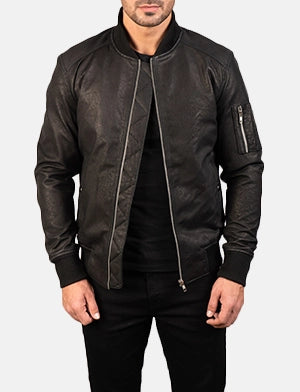 Bomia Ma-1 Distressed Black Leather Bomber Jacket