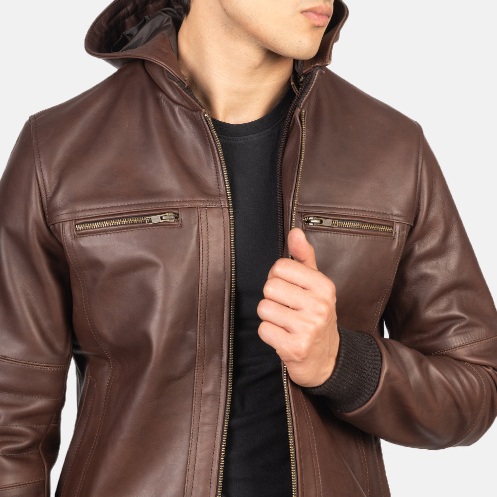 Bouncer Biz Brown Leather Bomber Jacket