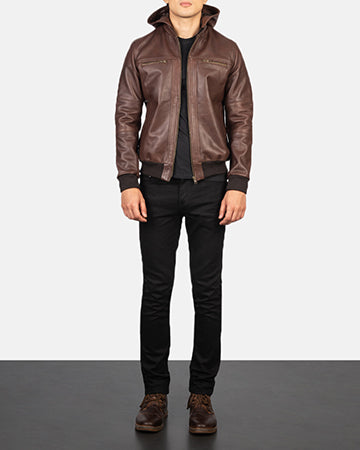 Bouncer Biz Brown Leather Bomber Jacket