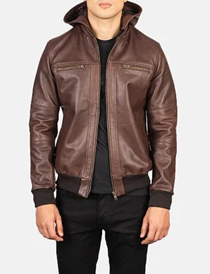 Bouncer Biz Brown Leather Bomber Jacket