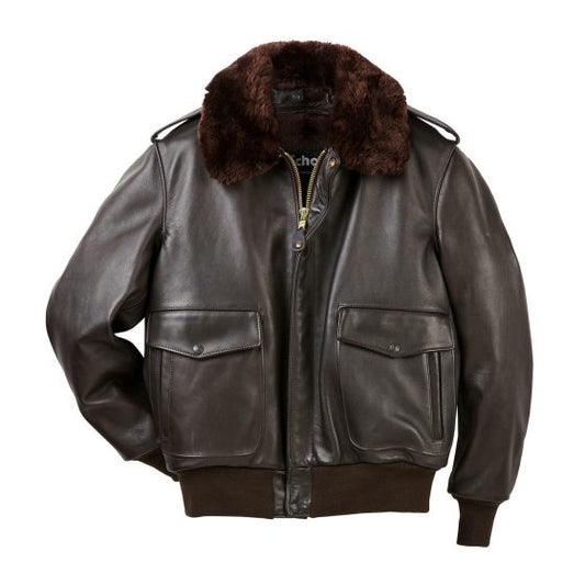 Brown Fur Collar Navy Leather Jacket for Men