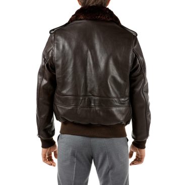 Brown Fur Collar Navy Leather Jacket for Men