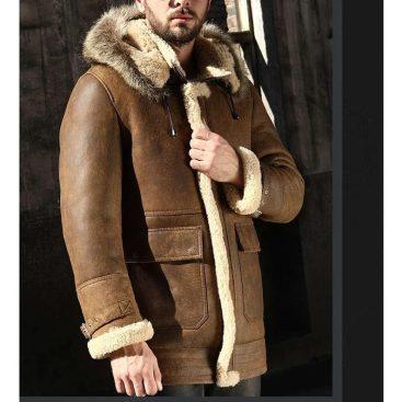 Brown Leather Duster Shearling Trench Coat For Men