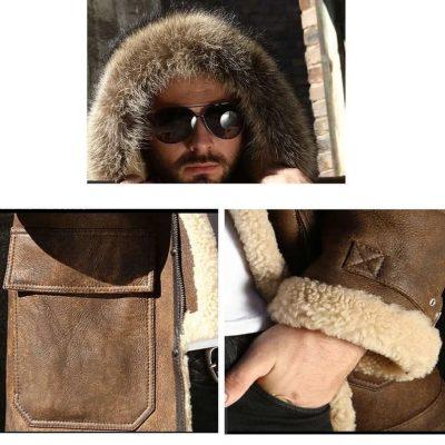 Brown Leather Duster Shearling Trench Coat For Men