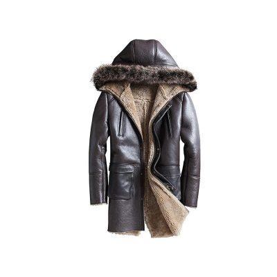 Brown Sheepskin Shearling Leather Coat for Men