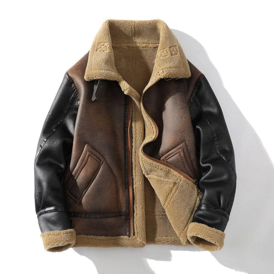 Brown Vintage Men’s Shearling Bomber Leather Jacket