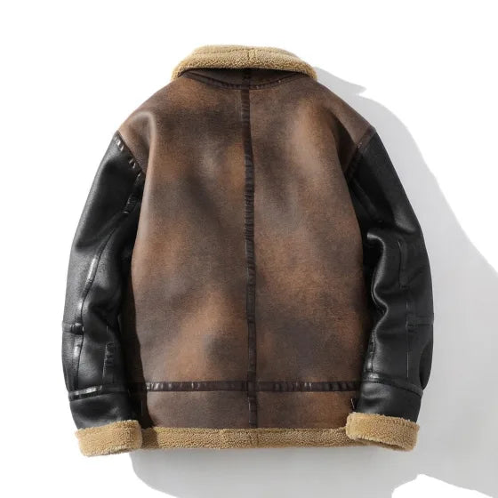 Brown Vintage Men’s Shearling Bomber Leather Jacket