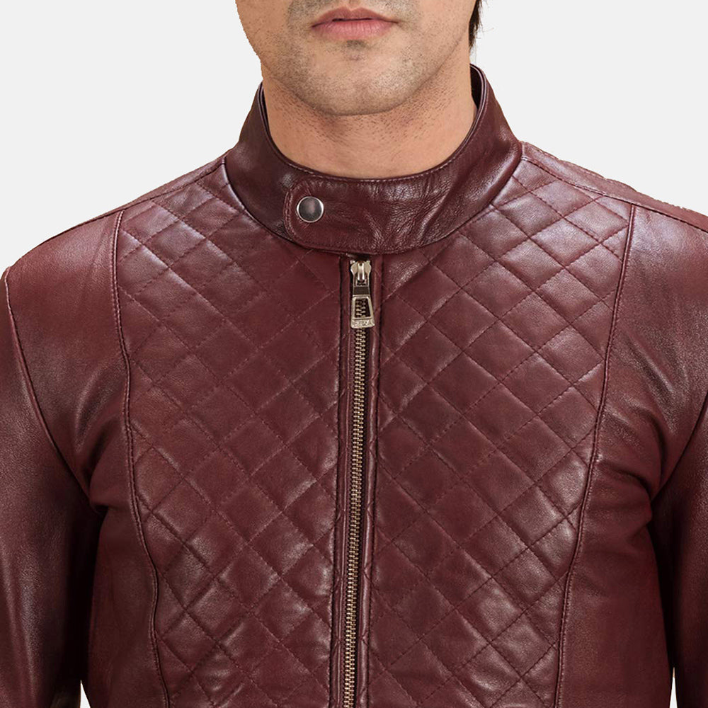 Burgunn Dee Maroon Leather Biker Jacket