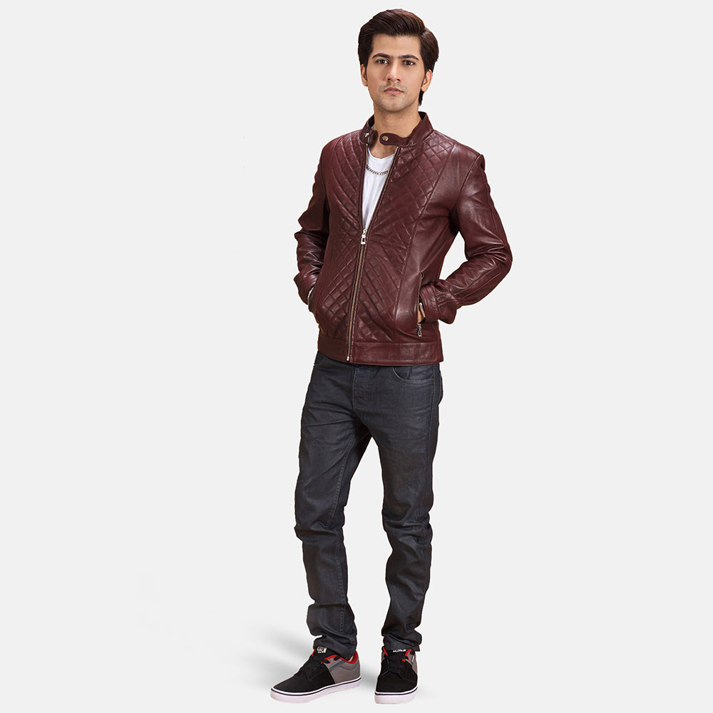 Burgunn Dee Maroon Leather Biker Jacket