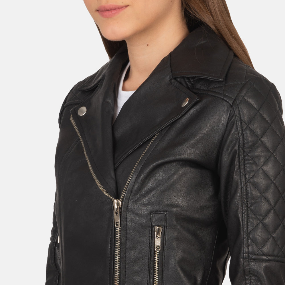 Carolyn Quilted Black Biker Jacket