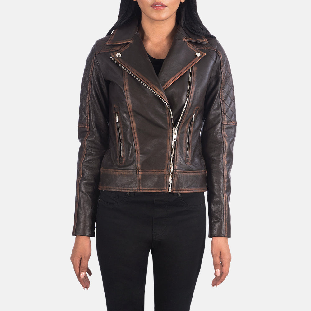 Carolyn Quilted Vintage Brown Biker Jacket