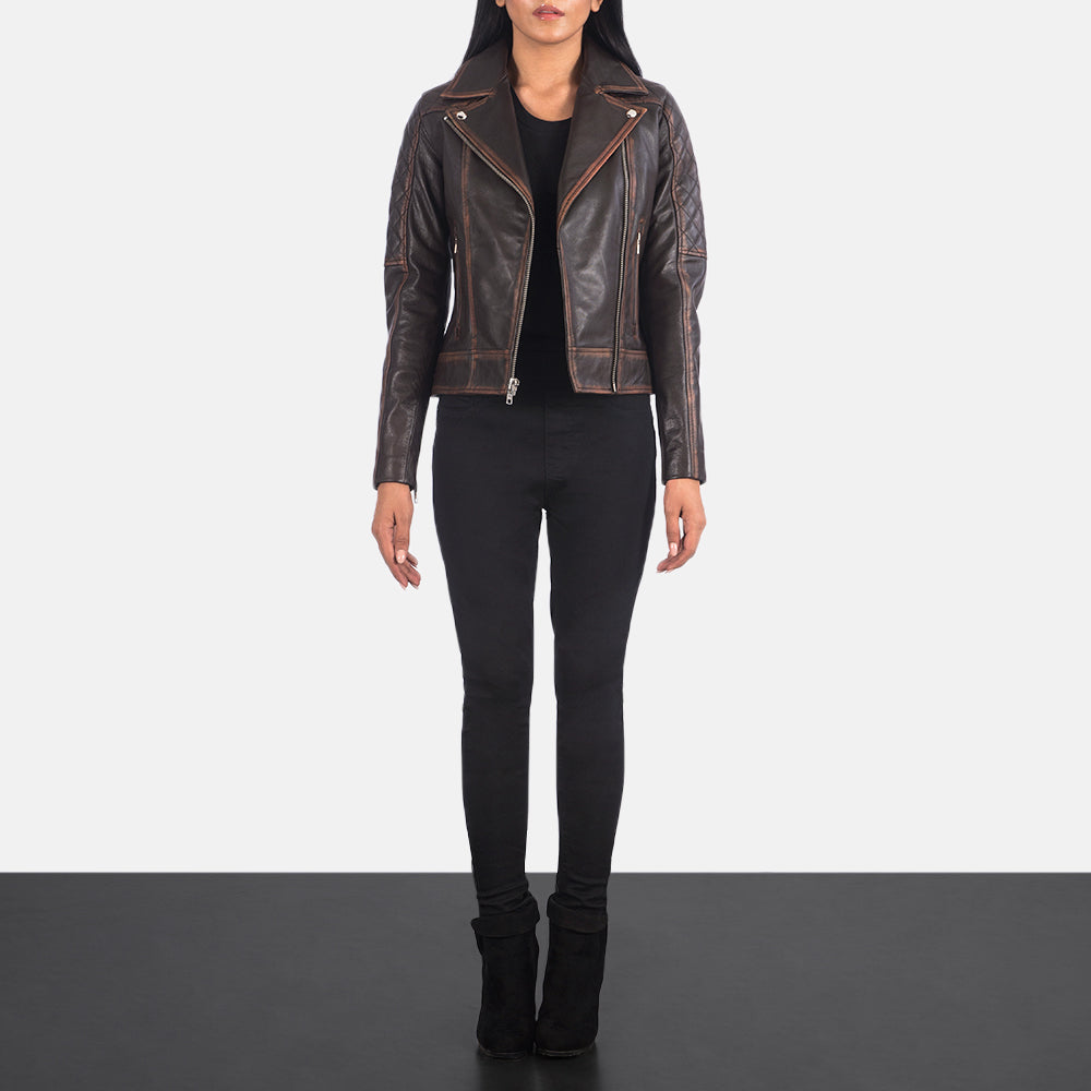 Carolyn Quilted Vintage Brown Biker Jacket