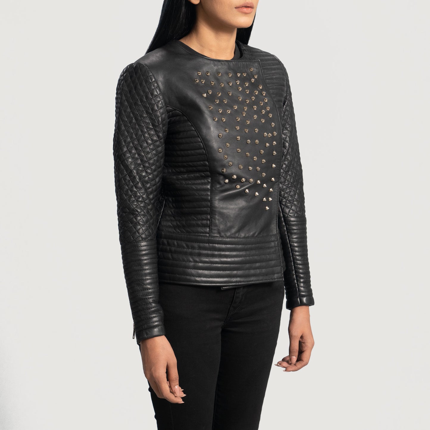 Celeste Studded Black Leather Jacket