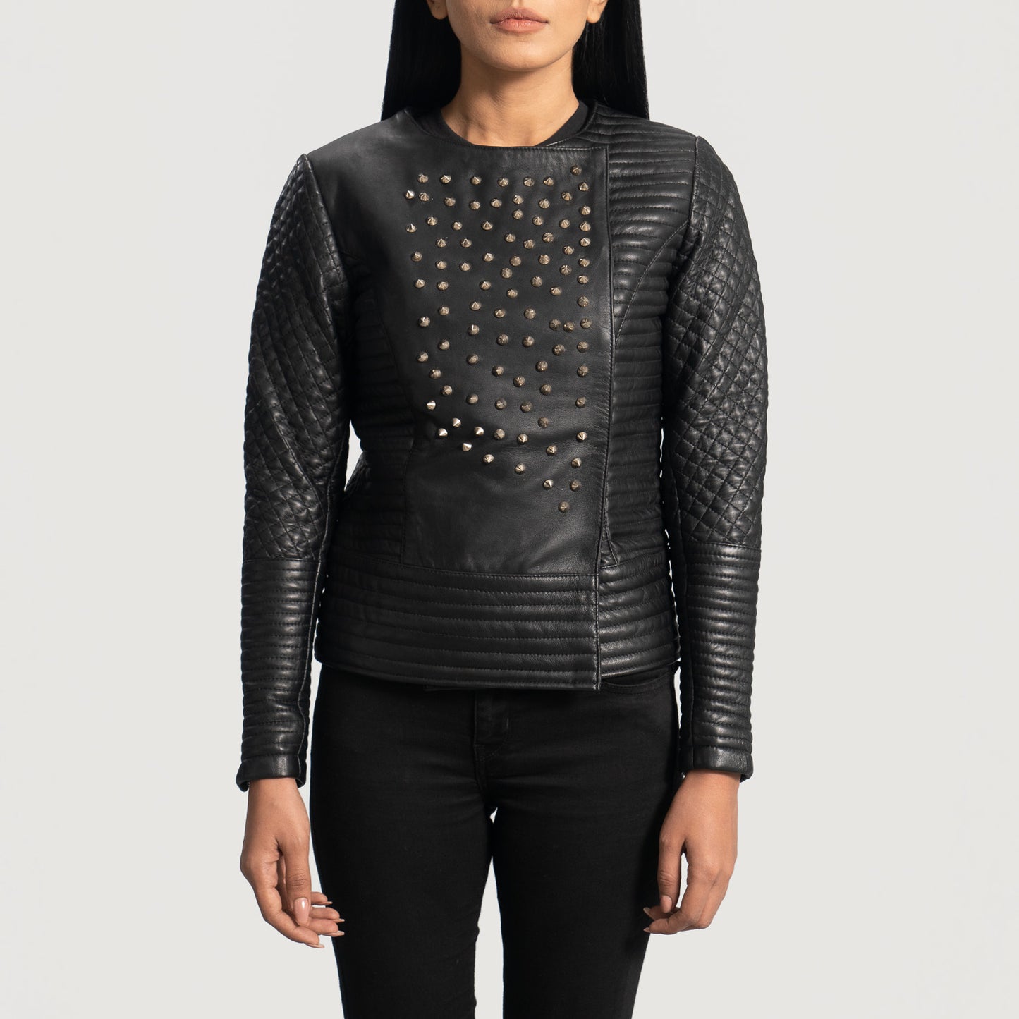 Celeste Studded Black Leather Jacket