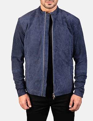 Charcoal Navy Blue Suede Biker Jacket