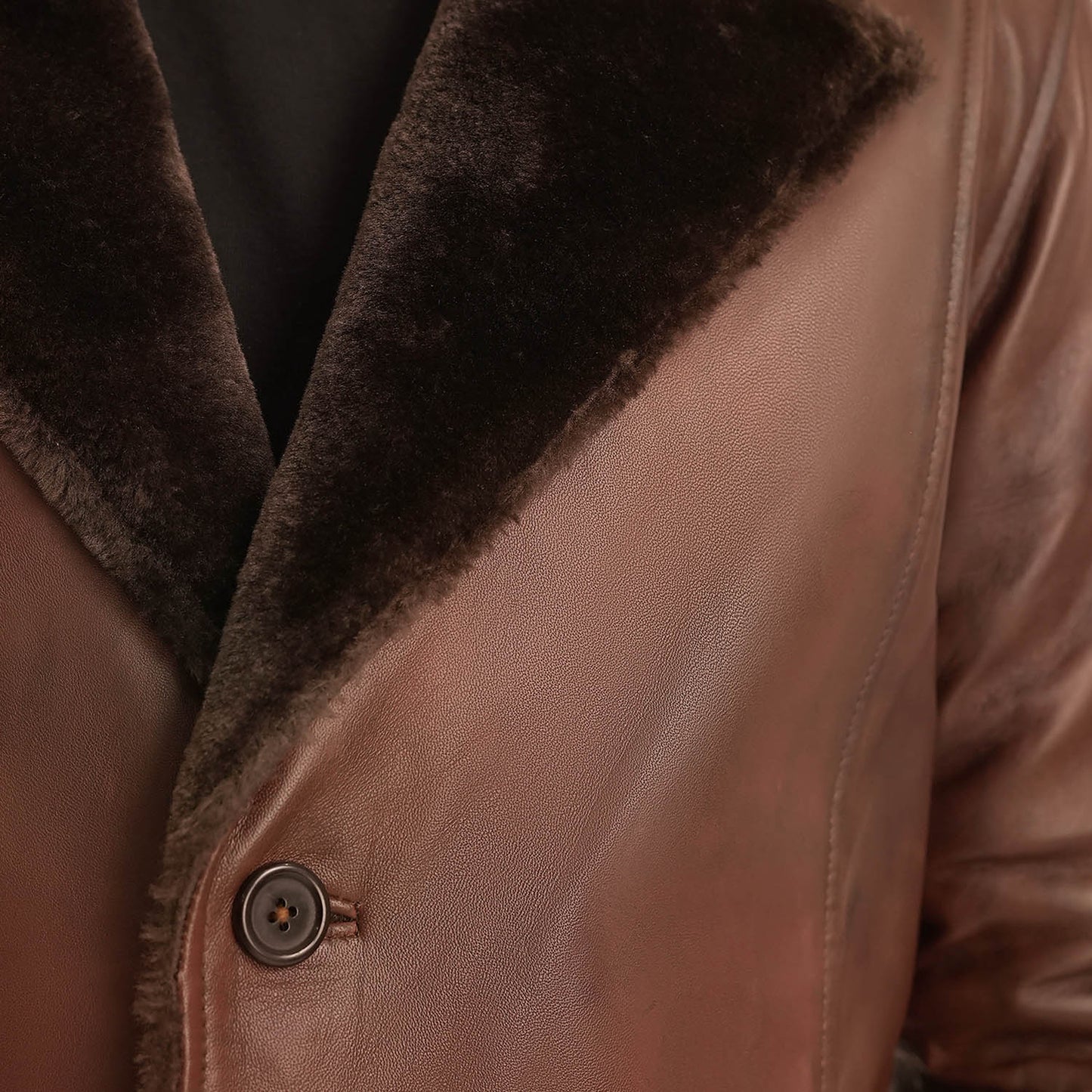 Cinnamon Distressed Leather Fur Coat