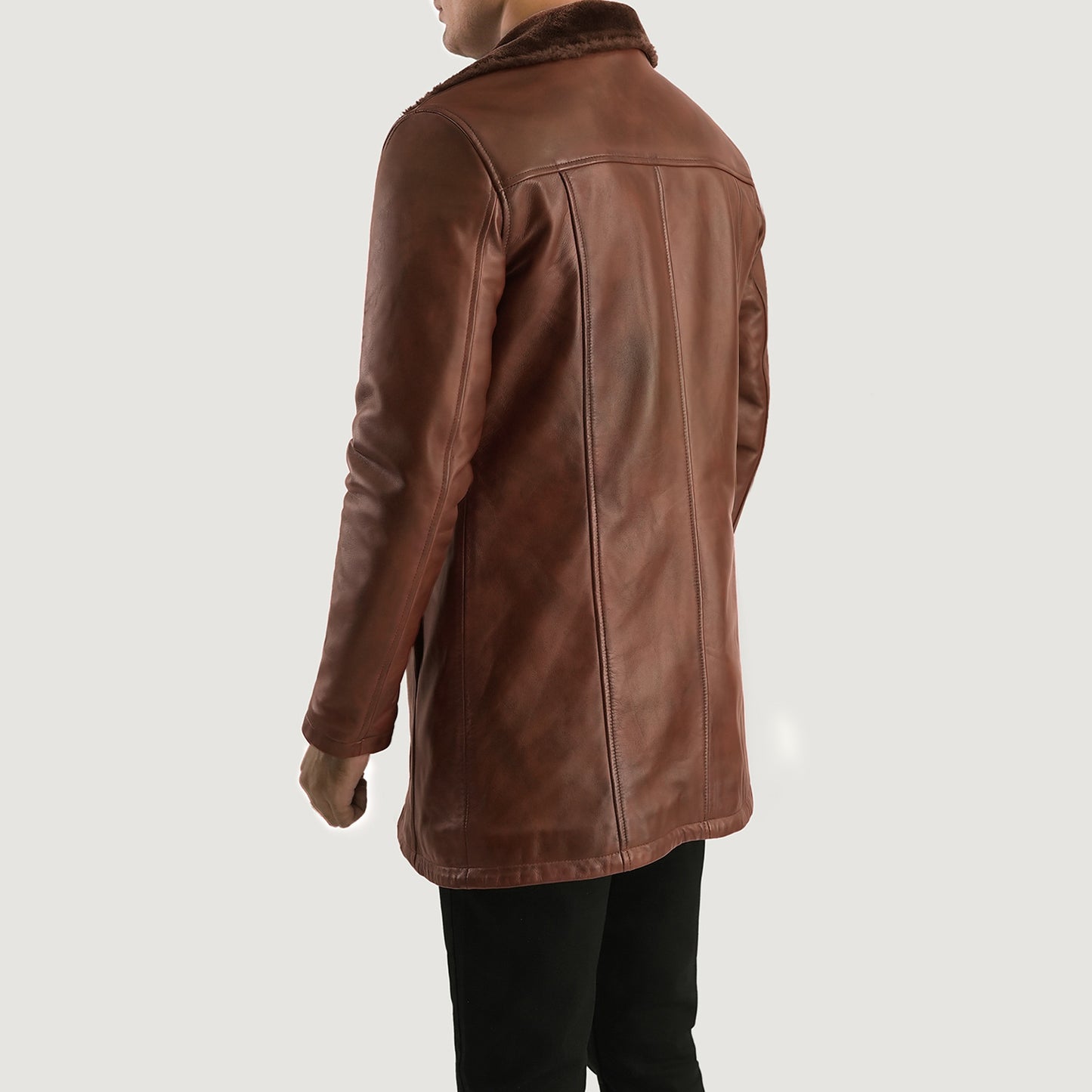 Cinnamon Distressed Leather Fur Coat