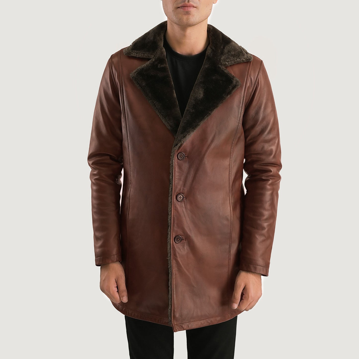 Cinnamon Distressed Leather Fur Coat