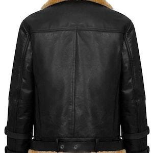 Classic 1940s Men’s World War II Black Shearling Leather Jacket