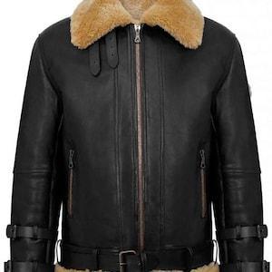 Classic 1940s Men’s World War II Black Shearling Leather Jacket