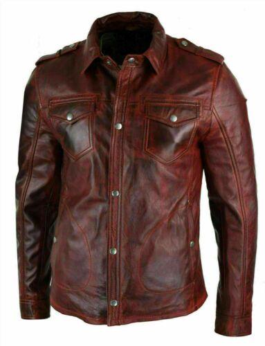 Classic Waxed Leather Button Down Biker Western Jacket