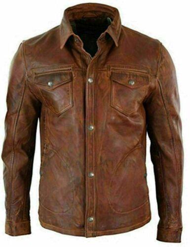 Classic Waxed Leather Button Down Biker Western Jacket