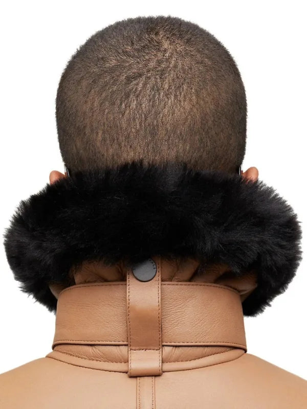 Cognac Brown Women's Aviator Bomber Sherpa Jacket