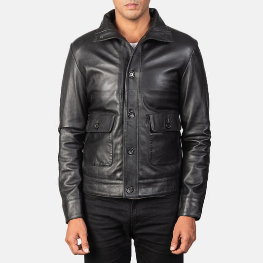 Columbus Black Leather Bomber Jacket