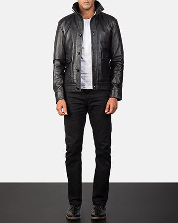 Columbus Black Leather Bomber Jacket