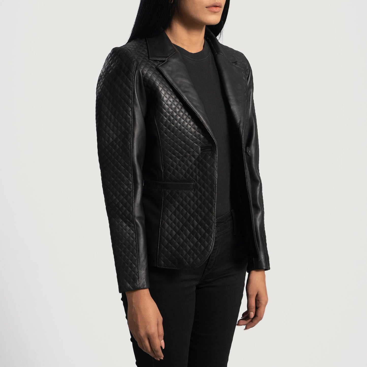 Cora Quilted Black Leather Blazer