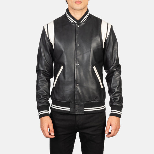 Dantee Black Leather Varsity Jacket