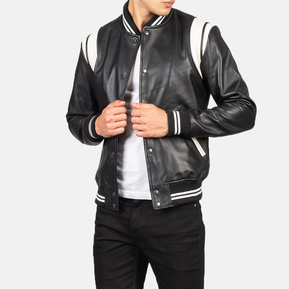 Dantee Black Leather Varsity Jacket