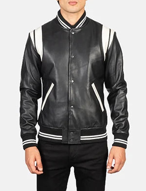 Dantee Black Leather Varsity Jacket