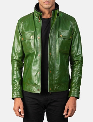 Darren Distressed Green Leather Biker Jacket