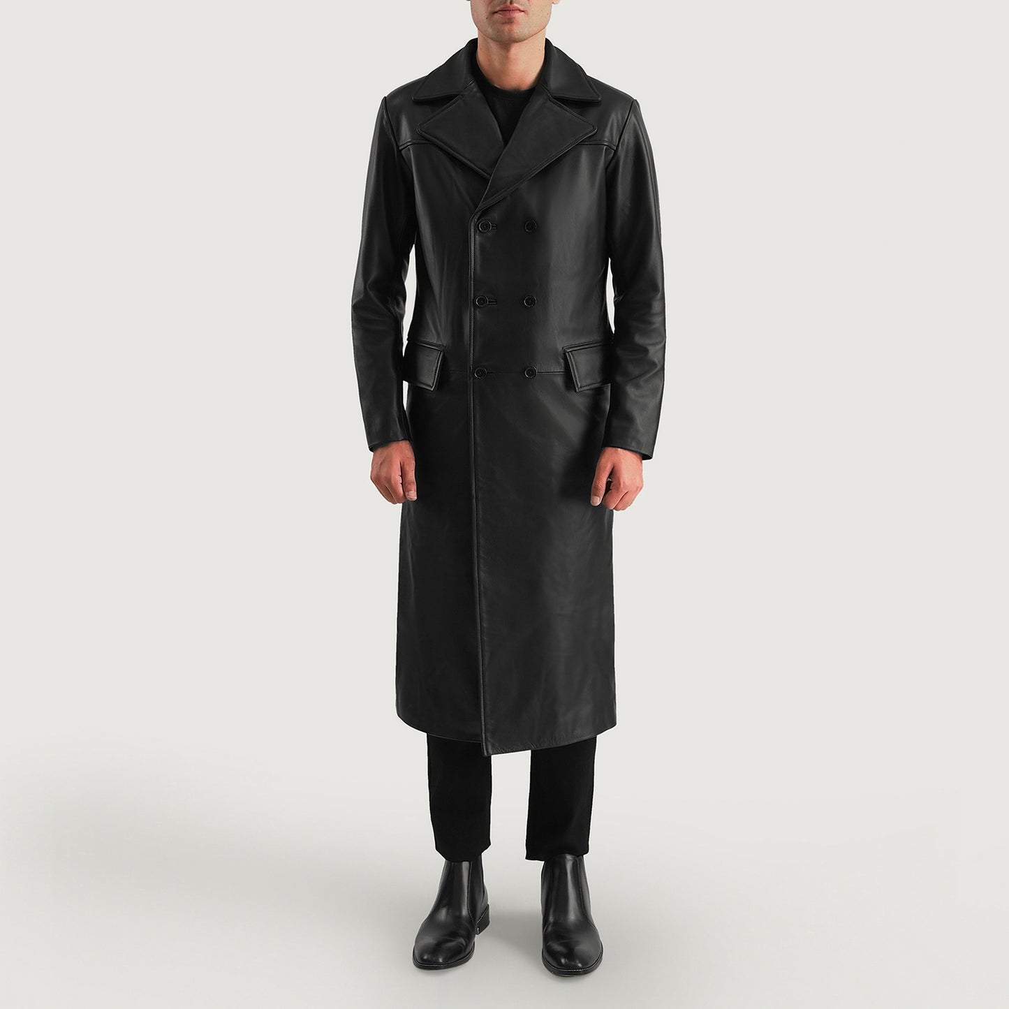 Delmar Black Leather Double Breasted Coat