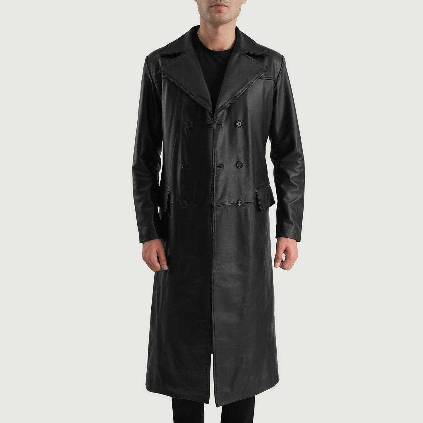 Delmar Black Leather Double Breasted Coat