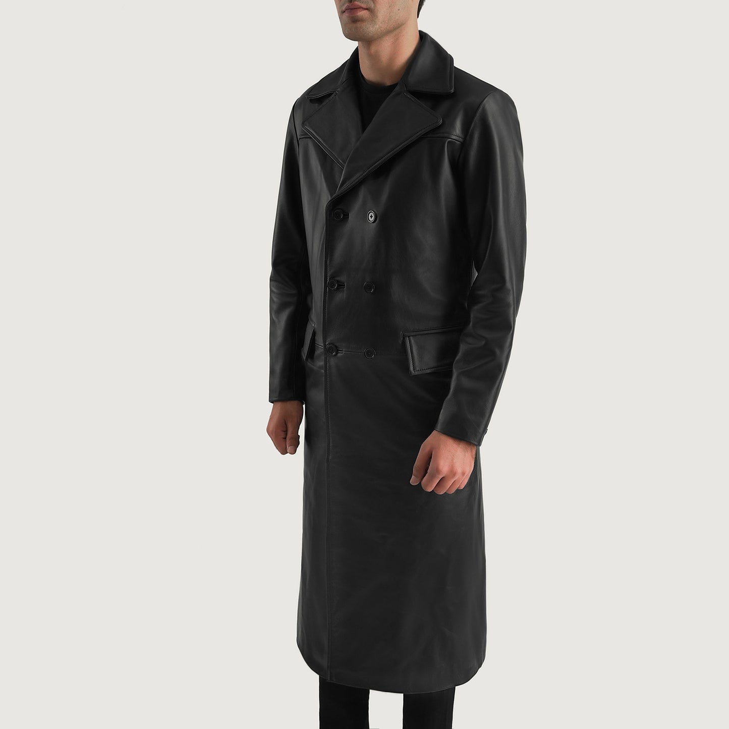 Delmar Black Leather Double Breasted Coat