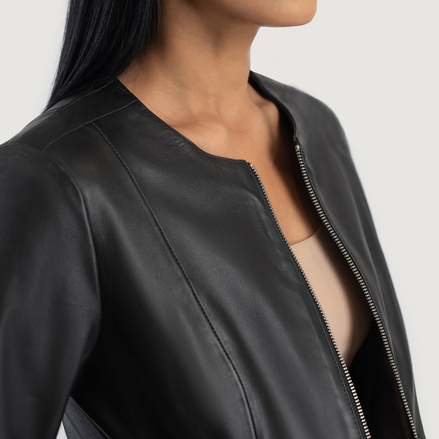 Elixir Black Collarless Leather Jacket