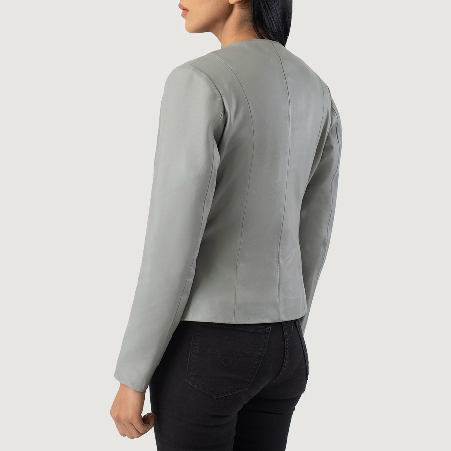 Elixir Grey Collarless Leather Jacket