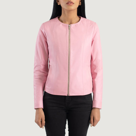 Elixir Pink Collarless Leather Jacket