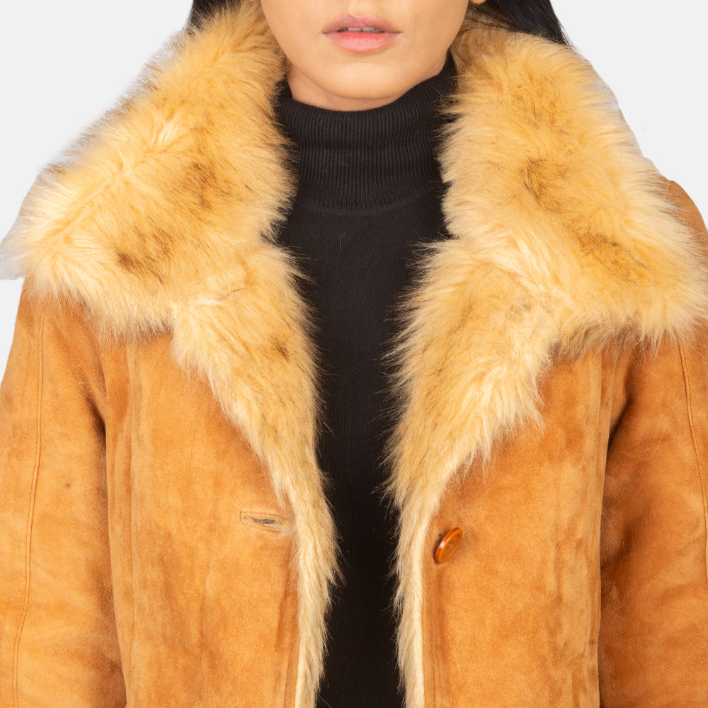 Erica Shearling Beige Leather Coat