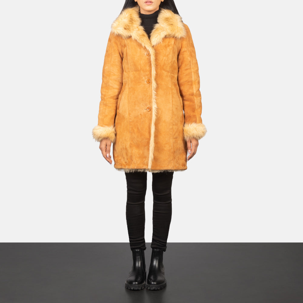 Erica Shearling Beige Leather Coat